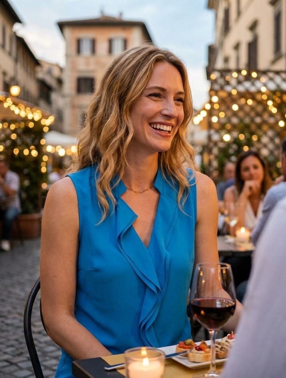 Elie Tahari Blue Ruffle Blouse, M